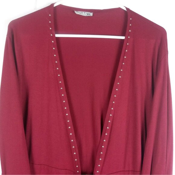 Vintage Cardigan Womens XL Red Studded Animal Print Tie Front Boho Maximalist - Picture 4 of 7